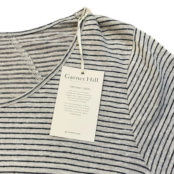 Garnet Hill Tops - Garnet Hill NWT 100% Organic Linen Scoop Neck Striped T Shirt Quiet Luxury XL